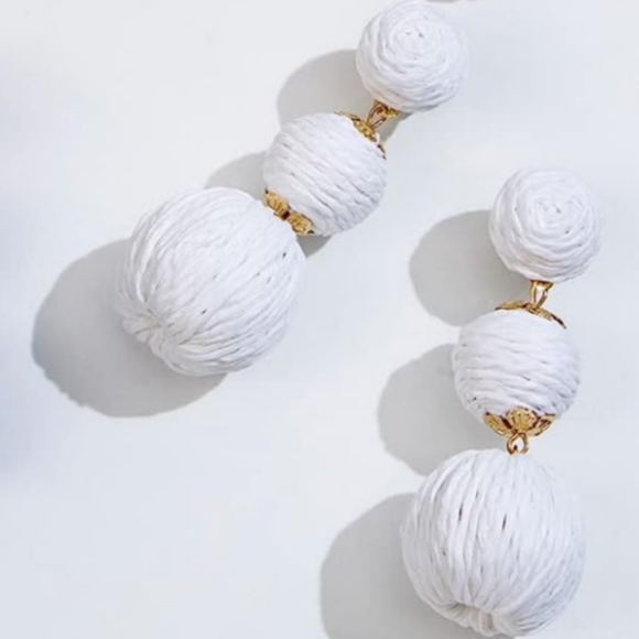 Chunky White Rattan Earrings Wicker Bold Statement Wicker Dangle 80s 90s New - Picture 2 of 6
